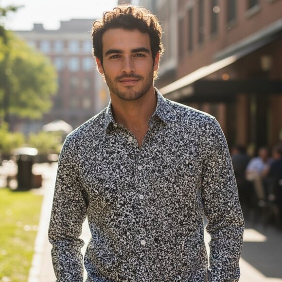 ORIGINAL PENGUIN Heritage Slim Fit Stretch Button Down Shirt L Mens Blue Floral - Picture 13 of 13